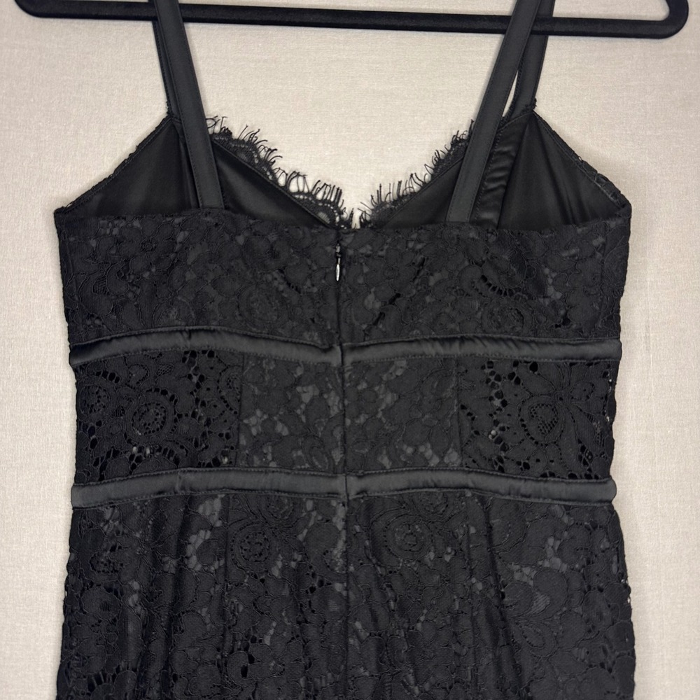 Express Black Lace Sheath Dress 4 Eyelash Trim Cocktail Party Midi Sleeveless - Picture 3 of 7